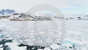 Antarctic Polar Base - Vernadsky station Aerial Zoom in view.