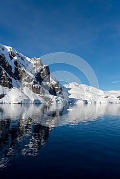 Antarctic seascape with iceberg and reflection