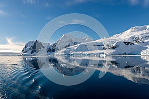 Antarctic seascape with iceberg and reflection