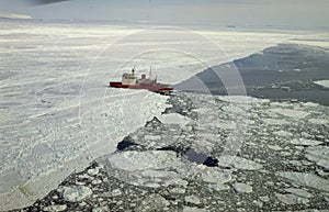 Antarctica Argentinian Irizar Icebreaker breaks the ice shelf photo