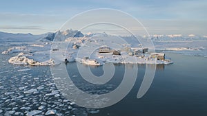 Antarctica coast vernadsky station aerial view