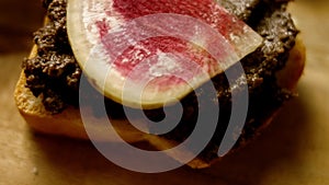 Antarctica Cuisine Secret. Mushroom Pate sandwich with Red Radish. 4k Recipe