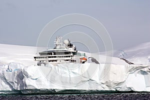 Antarctica, expedition ship anchored off Port Lockroy