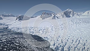 Antarctica glacier coast mountain landscape aerial