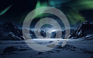 Antarctica Green Aurora Above Mountains AI Generated