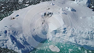 Antarctica Huge Iceberg Float Aerial Tracking View. Arctic Ocean Coast