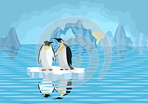 Antarctica penguins on ice floe in the sea