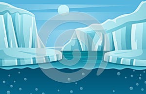 Antarctica scene . Flat design . Vector