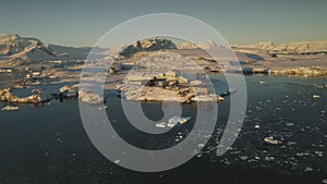 Antarctica vernadsky station sunset aerial view