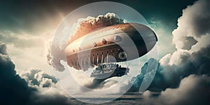 antastic airship soaring through the clouds, powered by steam and magic. Generative AI