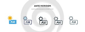 Ante meridiem icon in different style vector illustration. two colored and black ante meridiem vector icons designed in filled,