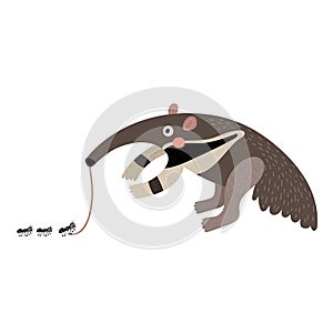 Anteater eating ants cartoon character.