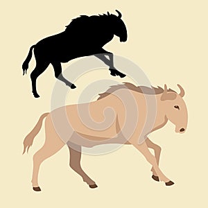 Antelope gnu vector illustration style flat silhouette