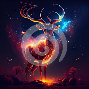Antelope hugging heart Fantasy illustration of a deer in a night sky full of stars Generative AI animal ai