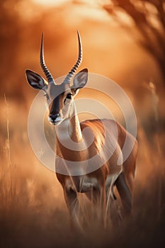 Antelope in savanna under scorching sunlight. photo