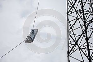 antenna 5g mobile network transmitter was pulled to the top of a mobile phone pole. to upgrade from 4g to 5g High-risk electrical