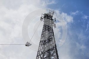 antenna 5g mobile network transmitter was pulled to the top of a mobile phone pole. to upgrade from 4g to 5g High-risk electrical