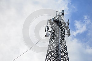 antenna 5g mobile network transmitter was pulled to the top of a mobile phone pole. to upgrade from 4g to 5g High-risk electrical