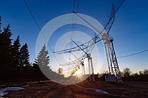 Antenna Array. A long row of radio telescopic antennas