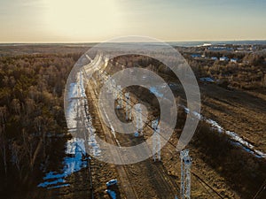 Antenna Array. A long row of radio telescopic antennas