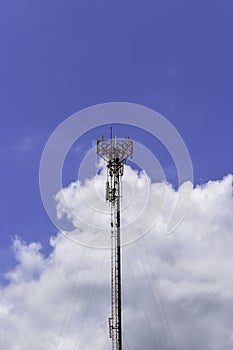 Antenna on blue sky background. Telecommunication signal. Telecommunication pattern. Telecommunication.