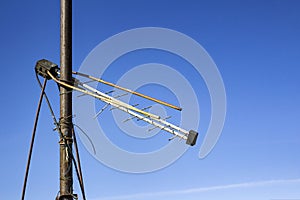 Antenna with blue sky. Close up antenna with copy space for design or text