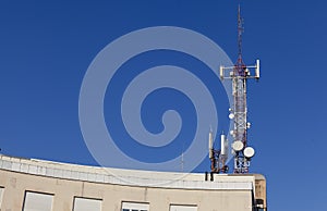 Antenna on the building with transmitters