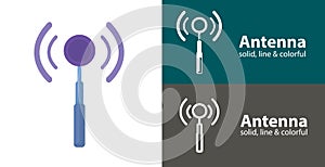 antenna icon. cellular vector flat icon with technology electronics solid, line icons