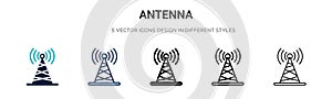 Antenna icon in filled, thin line, outline and stroke style. Vector illustration of two colored and black antenna vector icons