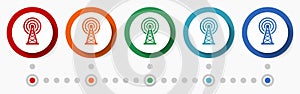 Antenna, network concept vector icon set, infographic template, flat design colorful web buttons in 5 color options