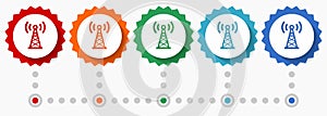 Antenna, network vector icon set, colorful infographic template, set of flat design badge icons in 5 color options