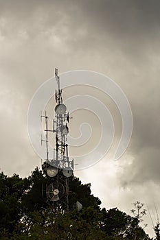 Antenna radio tower 5g and cloudy sky