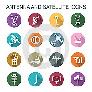 Antenna and satellite long shadow icons