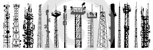 Antenna silhouettes set. Isolated on white background