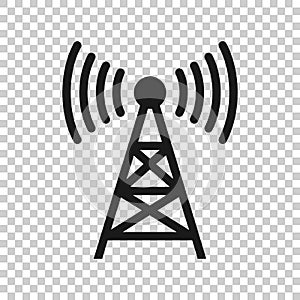 Antenna tower icon in flat style. Broadcasting vector illustration on white isolated background. Wifi business concept