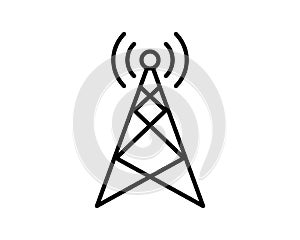 Antenna tower icon with tall telecommunication broadcast radio mast or base station glyph symbol.