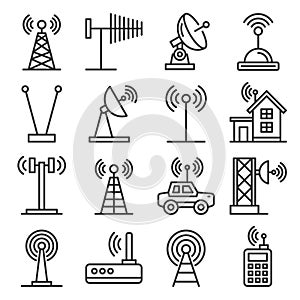 Antenna and Wireless Technology Icons Set. Vector
