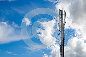 Antennas on mobile network tower. Global system for mobile communications.