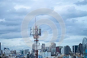 Antennas, radio towers and satellites. communication technology. telecommunication industry mobile network or telecommunication 5g