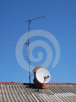 Antennas on the roof of an old house