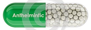 Anthelmintic Drug, capsule with anthelmintics. 3D rendering photo