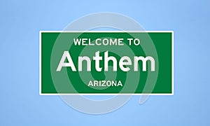 Anthem, Arizona city limit sign. Town sign from the USA.