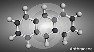 Anthracene molecule. It is polycyclic aromatic hydrocarbon PAH. Molecular model. 3D rendering