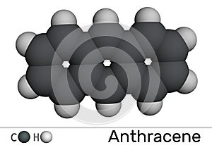 Anthracene molecule. It is polycyclic aromatic hydrocarbon PAH. Molecular model. 3D rendering