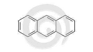 anthracene molecule, structural chemical formula, ball-and-stick model, isolated image polycyclic aromatic hydrocarbon