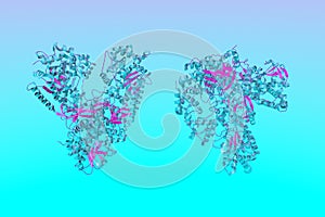 Anthrax toxin lethal factor on blue background. Crystal structure of toxin produced by bacterium Bacillus anthracis