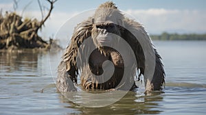 Anthropological Gritty Reportage: Unreal Engine 5 Gorilla In Water