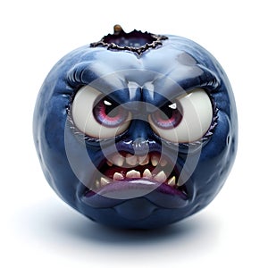 Angry Blueberry Face - Furious Fruit Character with Gritted Teeth photo