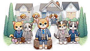 Anthropomorphic Cats and Dogs in Business Attire