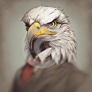 Anthropomorphic eagle. Eagle portrait. Eagle wearing a suit